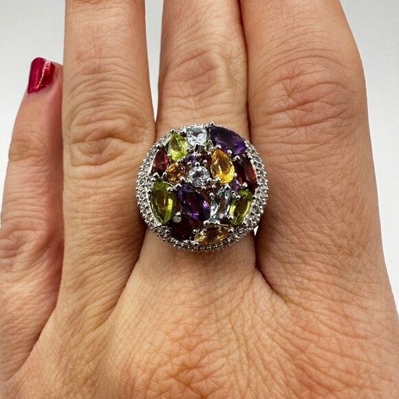 NWOT Multi gemstone cocktail ring in stamped sterling silver! - Picture 7 of 16